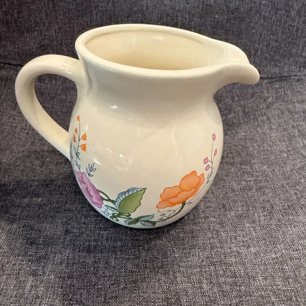 Vintage ceramic pitcher with flowers, (see page for salt and pepper shakes)